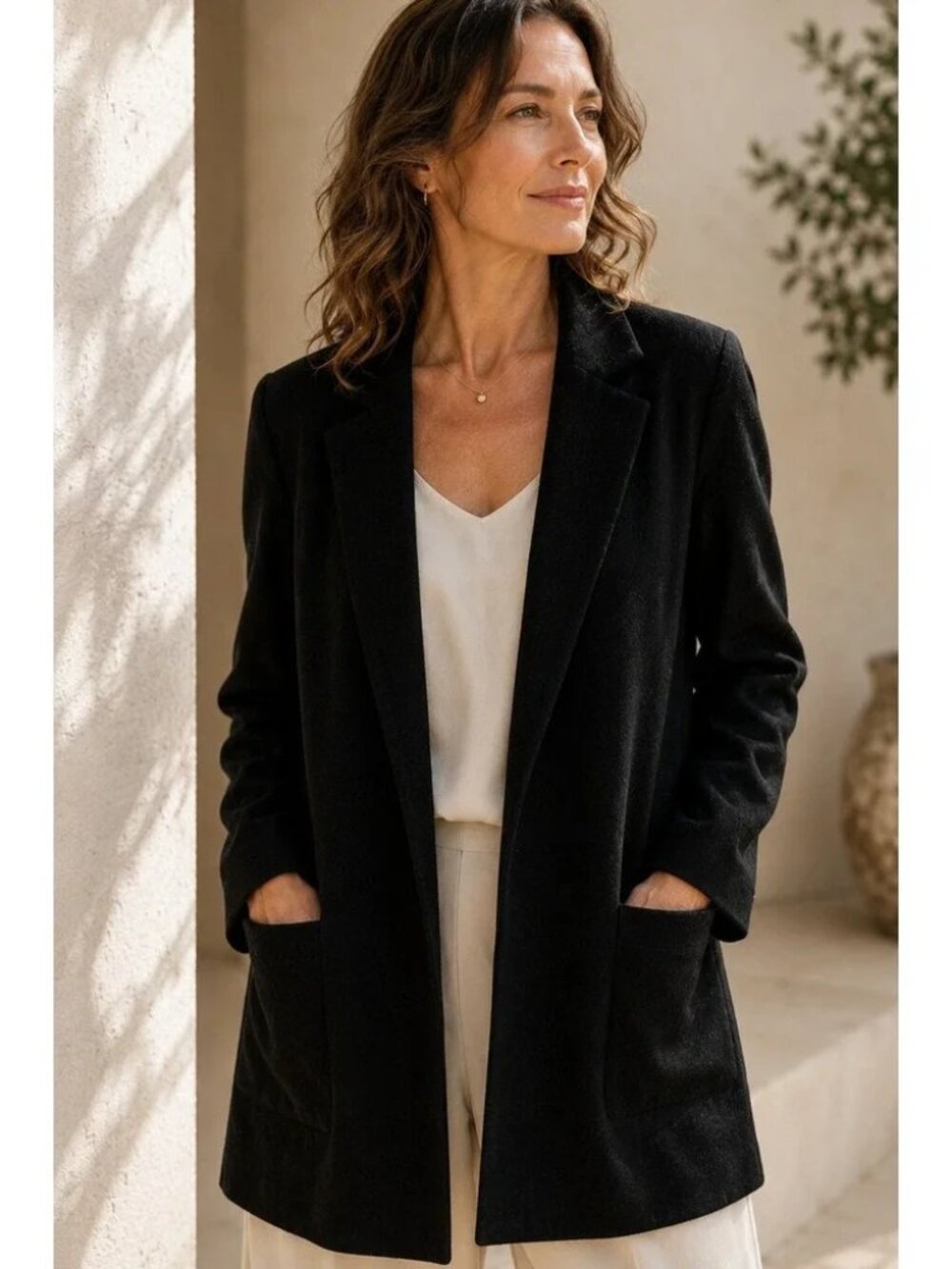Eileen Fisher Black Wool Blazer Women Size XXS Quiet Luxury Minimalist Natural